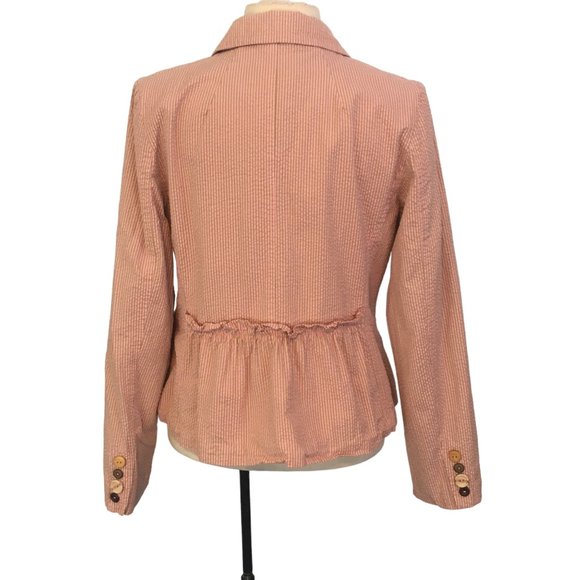 Cousin Earl Womens Pink Tan Seersucker Blazer, Jacket, Notched Lapel, Pockets, M - Picture 5 of 10
